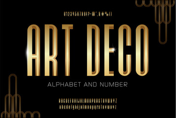 Elegant Golden art deco font 1920s. Alphabet in Art deco style.