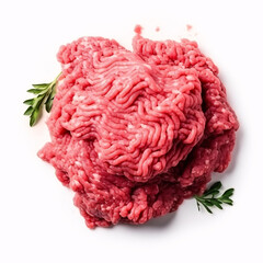Pile of minced meat top view. Ground meat for cooking isolated on a white background