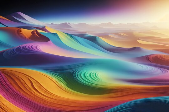 illustration abstract landscape of rainbow space. Generative AI.