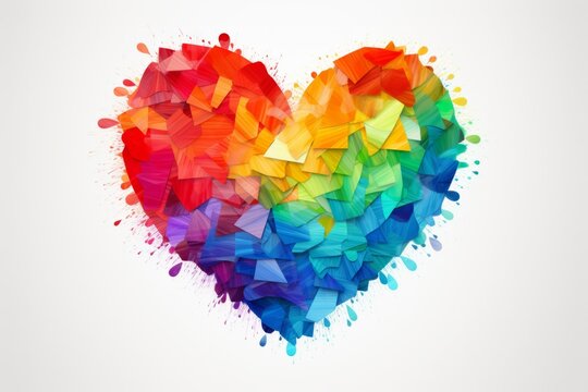 rainbow heart shape on white background.