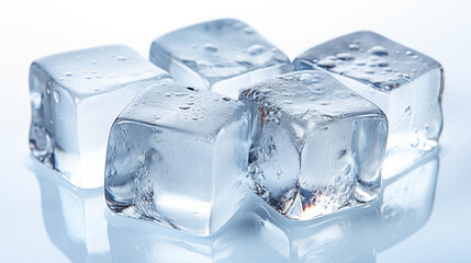Obraz premium Ice cubes on white background. Close up. Shallow depth of field. 