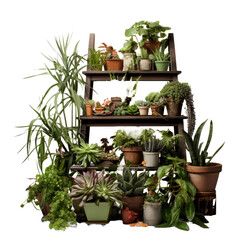 Many plants in rack on transparent background