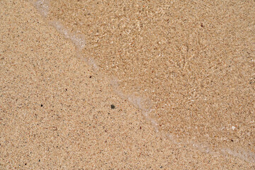 Wet sand on beach, closeup detail from above. Abstract sea background.