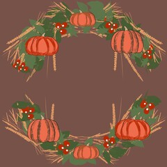 frame pumpkin, autumn, halloween, thanksgiving, vector, food, illustration, harvest, vegetable, leaf, orange, fall, holiday, pumpkins, season, leaves, fruit