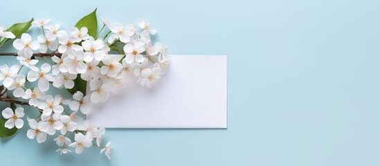 A bouquet of white cherry blossoms is enclosed in an envelope representing a holiday gift idea for Mother s Day The backdrop is filled with the essence of spring and the arrangement is disp
