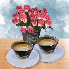 cup of coffee and flowers