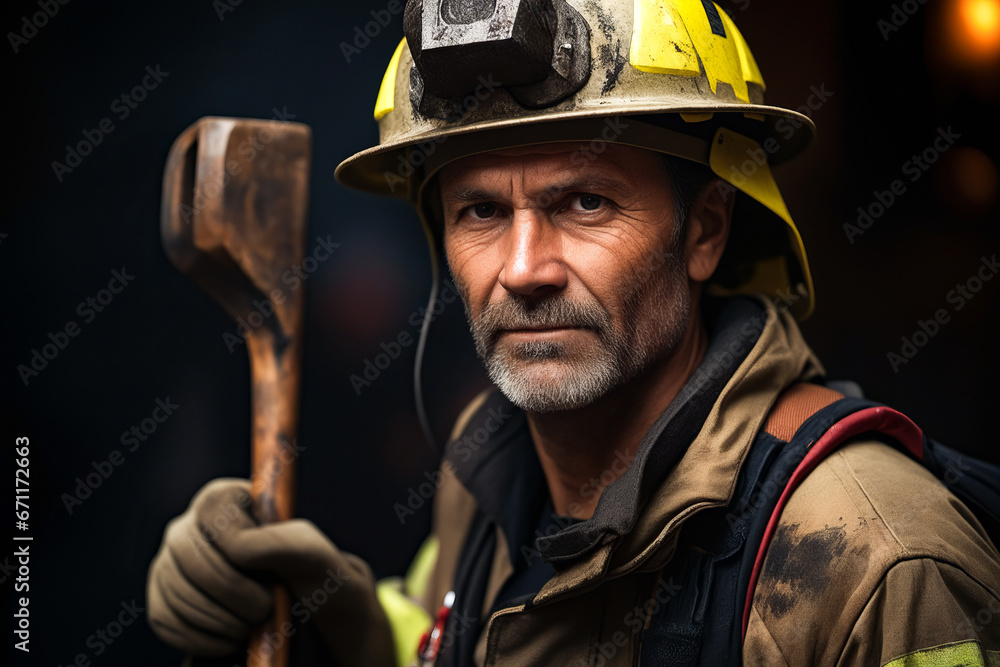 Sticker Man wearing hard hat and holding pick axe.