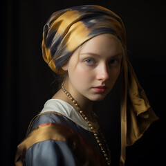 Beautiful girl dressed in flemish manner with shawl as a headdress