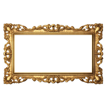 Vintage Baroque Rectangle Gold Frame isolated on transparent background PNG