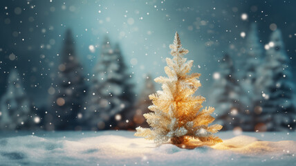 Fototapeta na wymiar Elegant Bokeh Christmas Tree with Snowy Glow