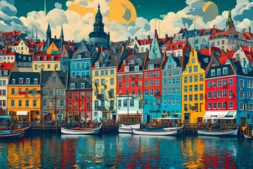 Gordijnen A whimsical interpretation of Copenhagen, with dreamlike landscapes and surreal elements © usama