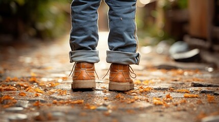 Child strolling on city's cobblestone street.