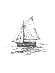 Sketch of ship on the sea