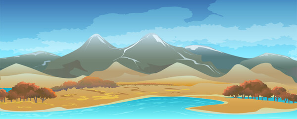 Autumn Riverside Mountain Landscape Background vector illustration