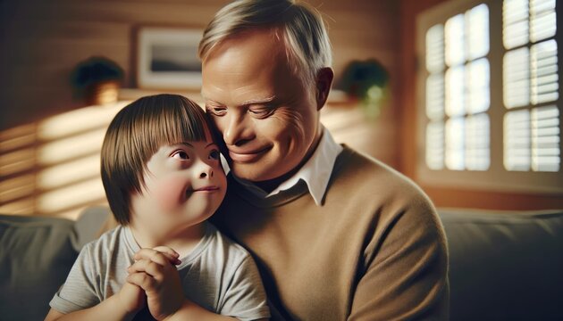 Family members with Down syndrome taking care of their grandchildren with Down syndrome.