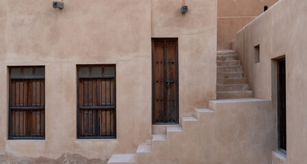Fototapeta na wymiar doors and windows at the historic zubarah fort