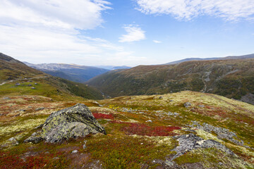 Fototapeta premium Autumn landscape in Stegastein view point road, south Norway. Europe