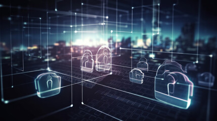 Obraz premium Cybersecurity, Data Privacy in the Digital Age in a Connected World, digital lock key