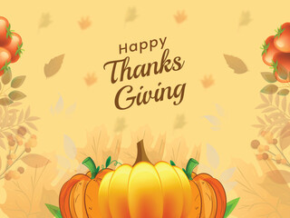 Traditional thanksgiving message with leaves apples and invitation background design 06