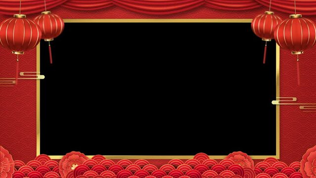Chinese new year red decoration transparent border animation, alpha channel