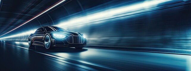 Dark Car Speeding Through a Tunnel