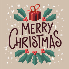 Merry Christmas vintage lettering card with retro feeling for winter holidays.