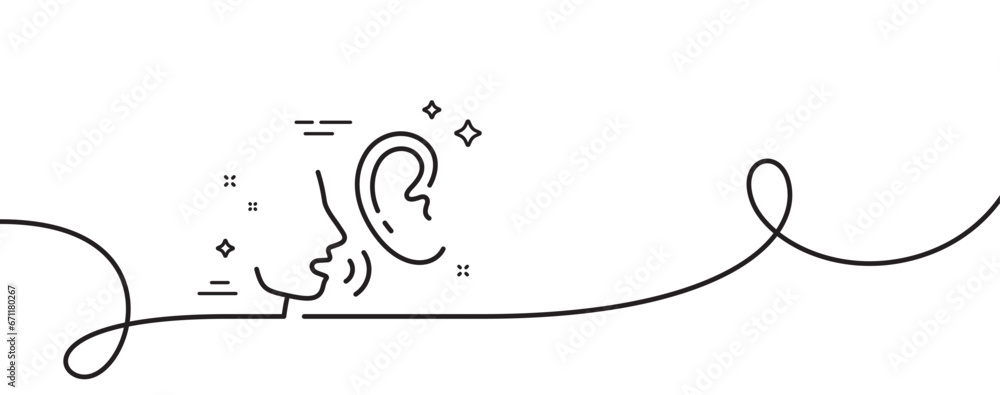 Poster whisper line icon. continuous one line with curl. audio message sign. hearing symbol. whisper single