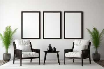 black and white seating group, black 3 empty frames