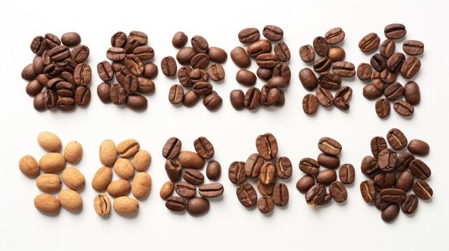 Coffee beans and different types of grinds coffee.