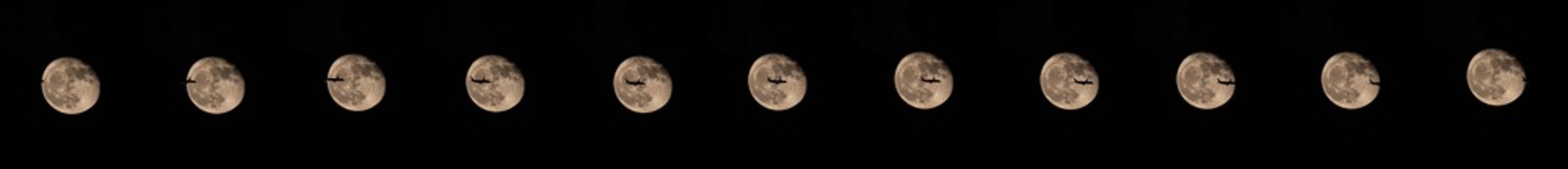 A commercial plane flyby the Moon - 14 shots merged