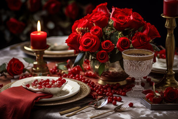Obraz na płótnie Canvas Valentines day elegant table setting. Generative AI