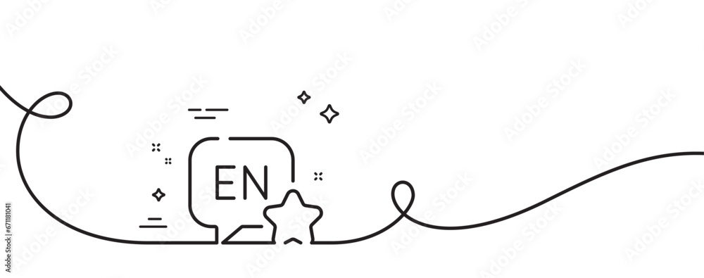 Poster English line icon. Continuous one line with curl. Chat bubble sign. Translate message symbol. English single outline ribbon. Loop curve pattern. Vector