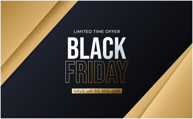 Black friday banner,  black background with golden elements