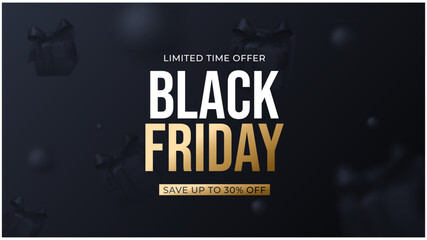 Black friday banner,  black background with golden elements