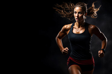 Obraz premium Fitness woman running on black background. Sport and healthy lifestyle concept.