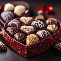 Valentines day, heart shape chocolates in a box 