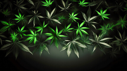 Cannabis background. Cannabis leaves. Green leaves of marijuana. - obrazy, fototapety, plakaty