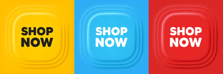 Shop now tag. Neumorphic offer banners. Special offer sign. Retail Advertising symbol. Shop now podium background. Product infographics. Vector