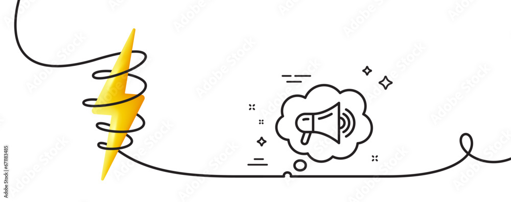 Poster megaphone line icon. continuous one line with curl. advertisement device symbol. brand ambassador sp