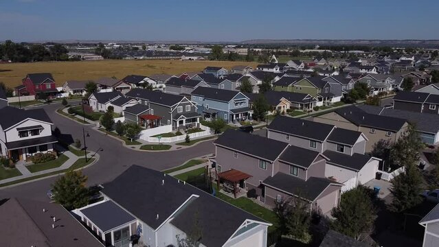 Aerial footage of suburb in Montana, summertime