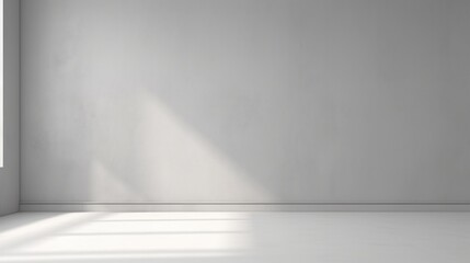 abstract. minimalistic background for product presentation. walls in  large empty room greyish white. can full of sunlight. Loft wall or minimalist wall. Shadow, light from windows to plaster wall.