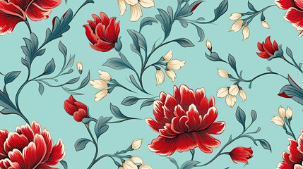 Mughal flower seamless traditional pattern on color background