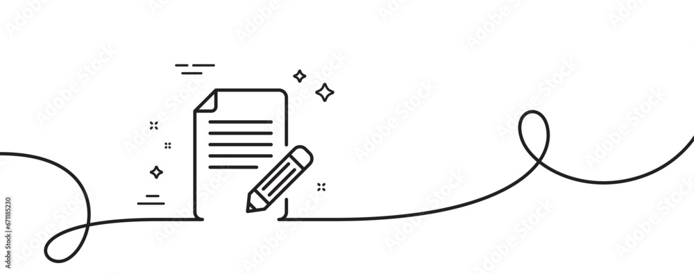 Poster feedback line icon. continuous one line with curl. page with pencil sign. copywriting symbol. articl