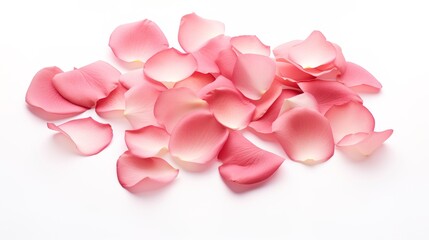 Fototapeta premium Delicate rose petals on a white background. Generation AI
