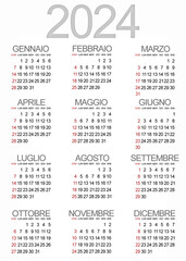 Simple 2024 calendar in Italian, week from Sunday to Saturday. Months of the year.