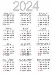 Simple 2024 calendar, week from Sunday to Saturday. Minimalist desktop planner. New year concept.