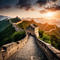 great wall with beautiful landscape.