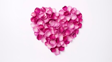 Heart shape from delicate rose petals on a white background. Generation AI