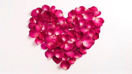 Heart shape from delicate rose petals on a white background. Generation AI