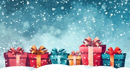 Christmas and Holiday Gifts Snow Winter Background stock illustration